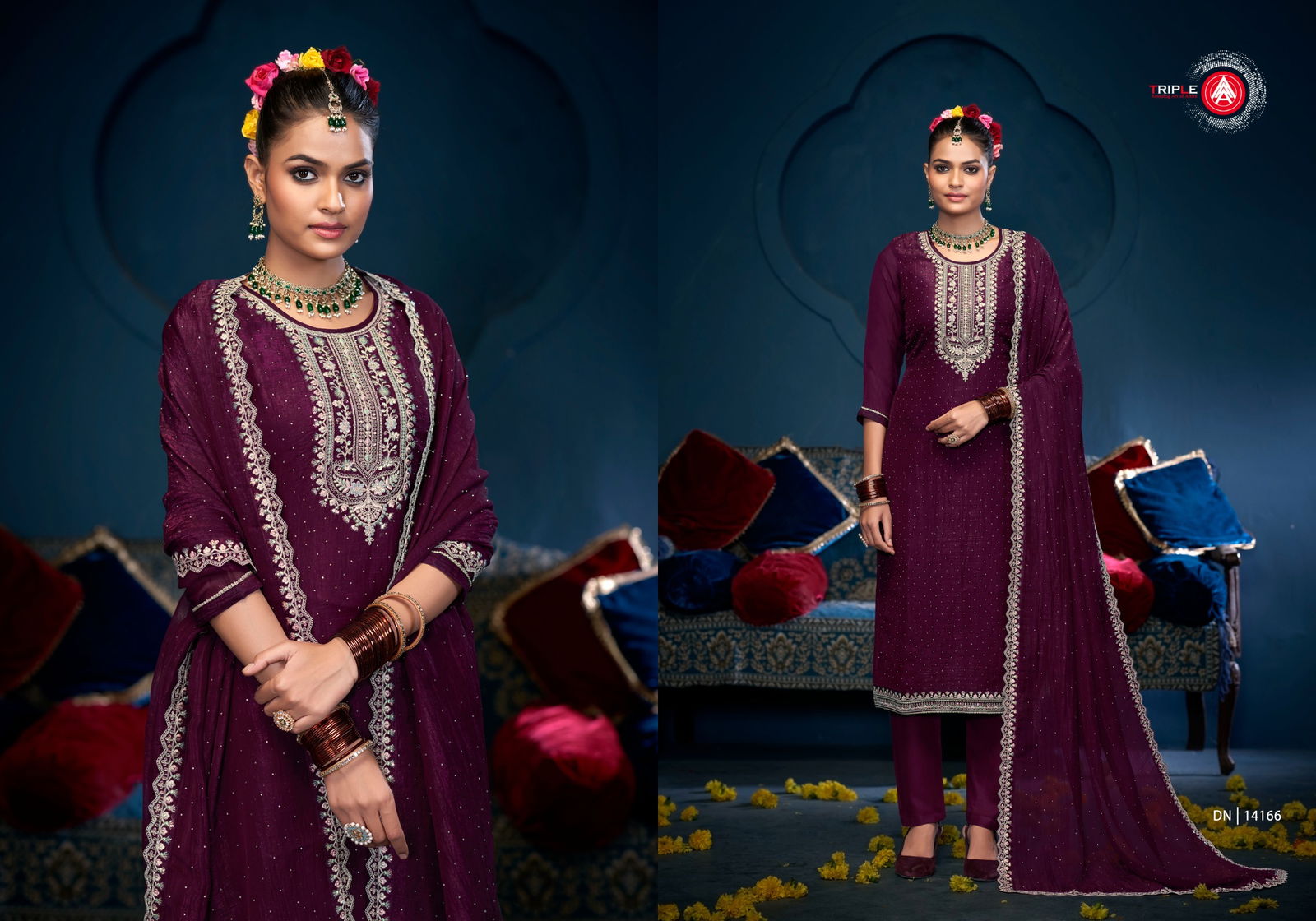 Gulabi By Triple Jarkan Work Designer Dress Material Wholesale Shop In Surat